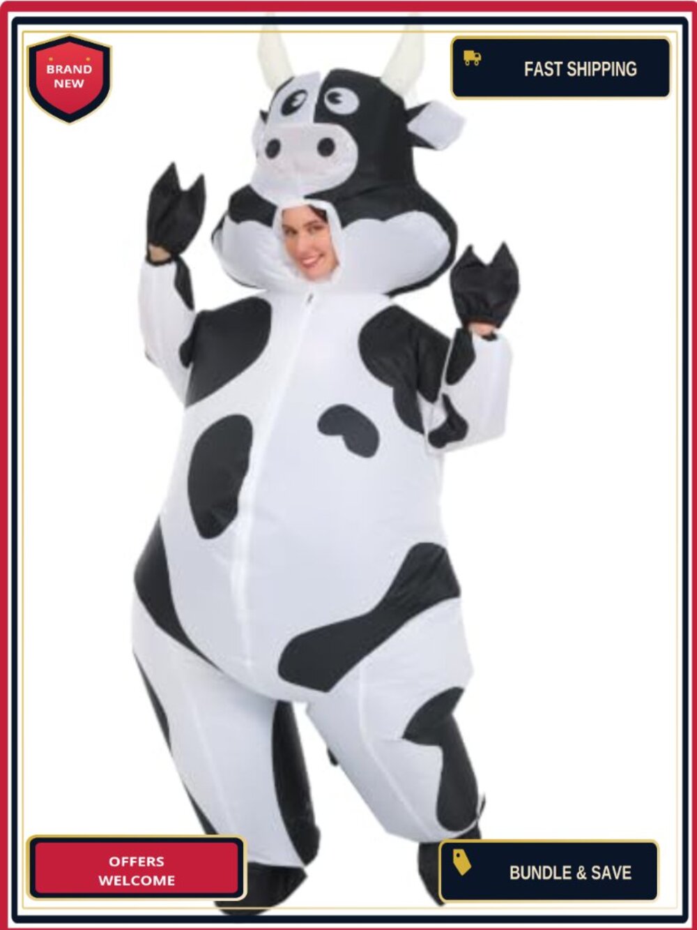 Inflatable Cow Costume Full Body Blow Up Animal Suit Adult Funny Fancy Dress